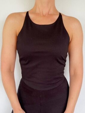 Zara black low cut back bungee strap cotton stretch tank top size small